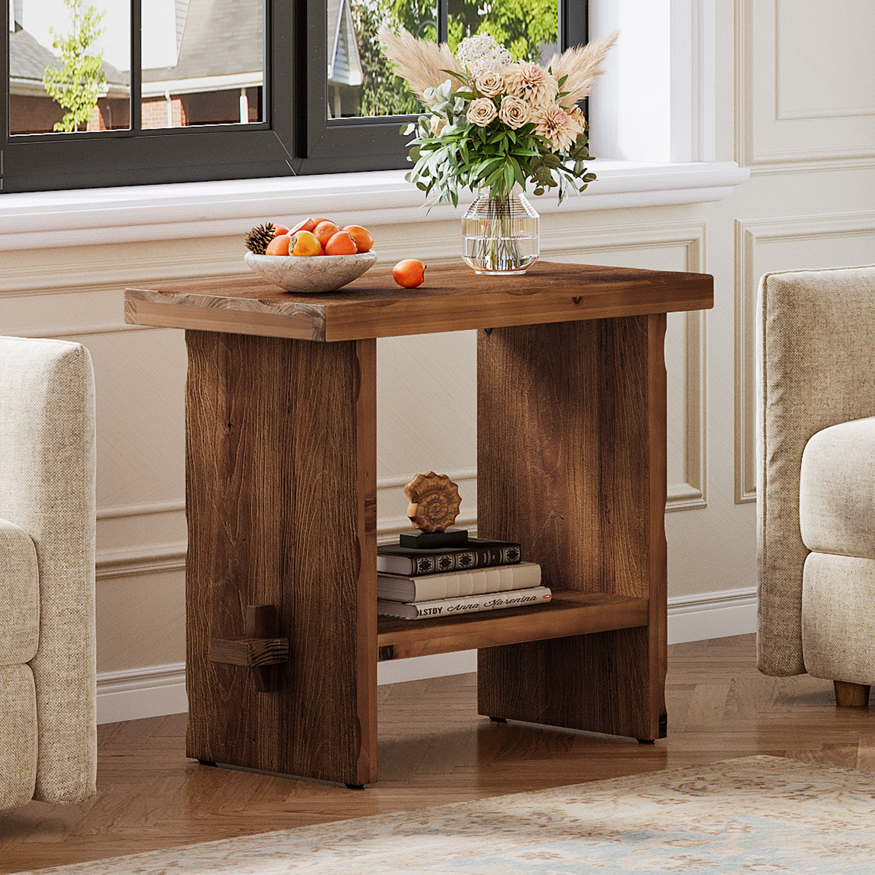 Tribesigns 23.62-Inch Solid Wood Side Table, Wooden End Table with Solid Base