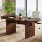 Solid Wood Conference Table, 63" Oval Executive Desks with Wood Base 3