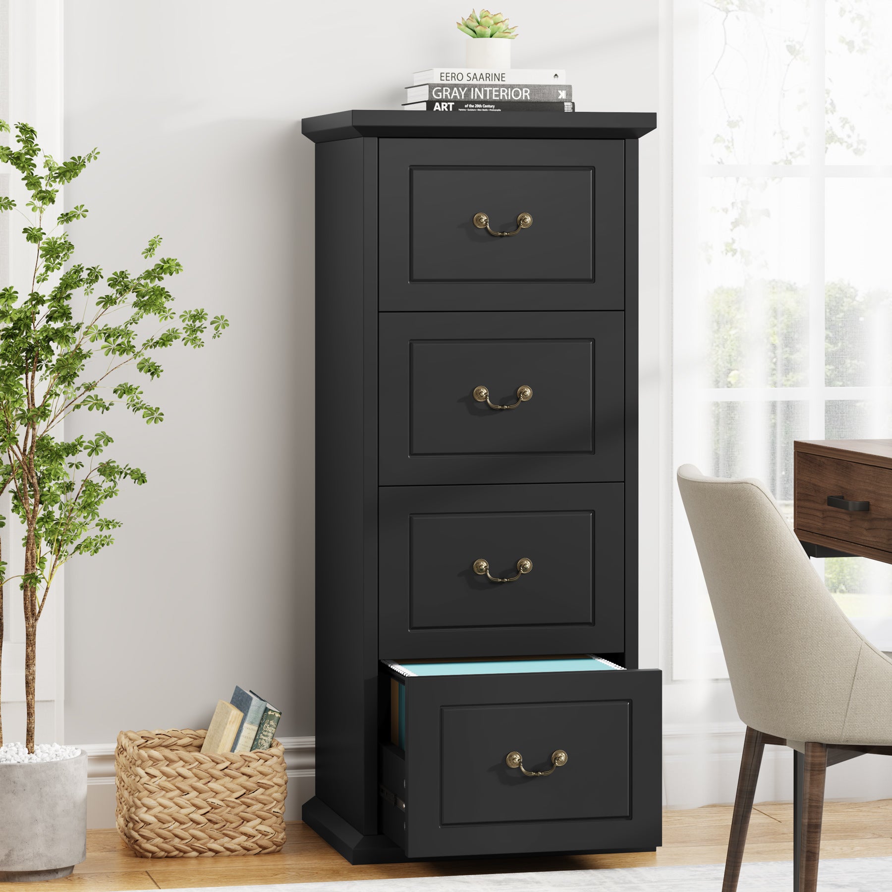 4-Drawer File Cabinet, Vertical Storage Filing Cabinet for A4 /Letter Size