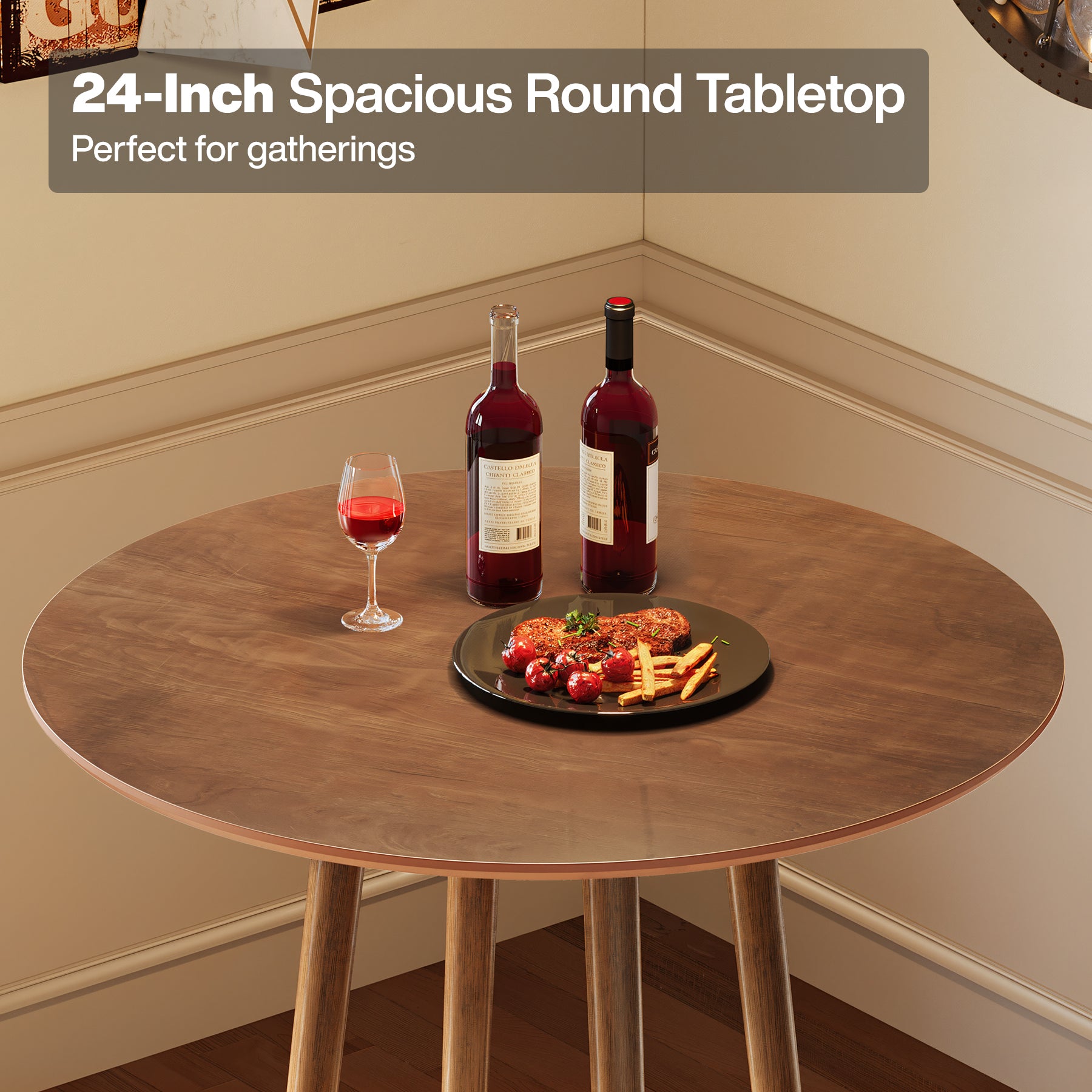 39.37"H Round Bar Table, Solid Wood Bistro Table with Sturdy Frame