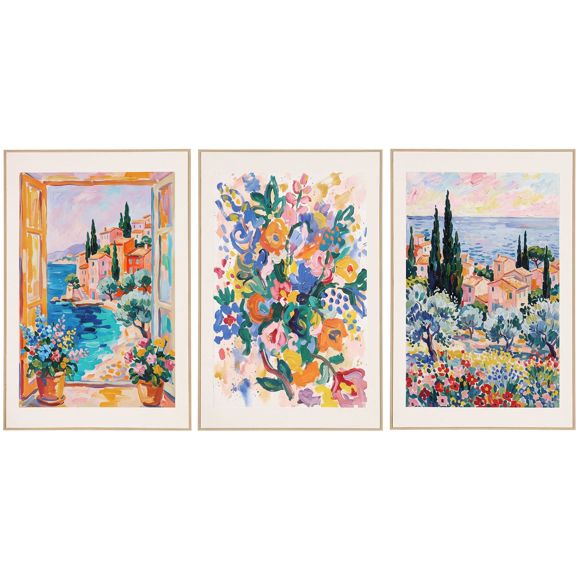 Matisse Abstract 24x36 Framed Canvas Wall Decor for Living Room, 3 Piece
