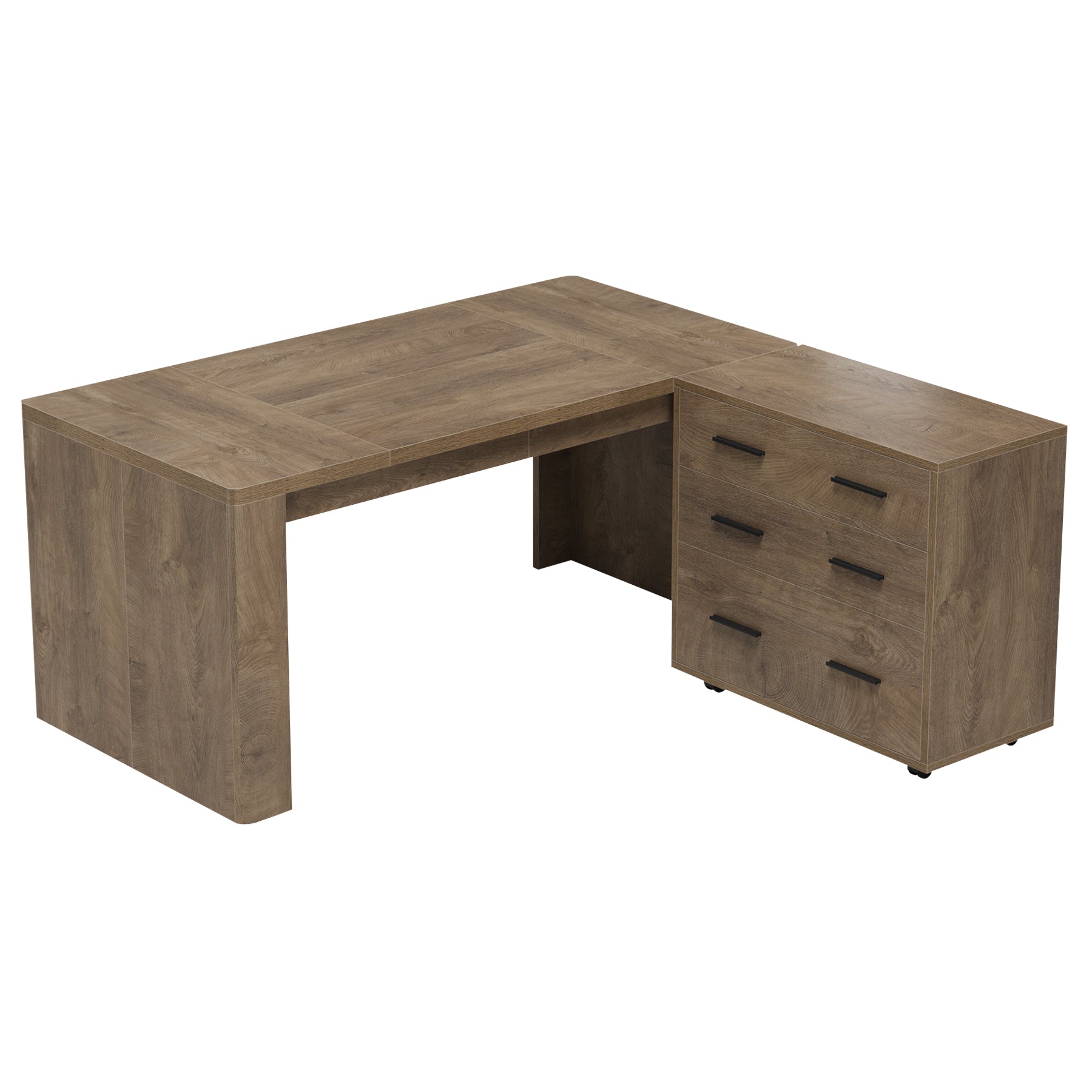 63" L-Shaped Executive Desk, Large Computer Desk with Mobile File Cabinet for Home Office