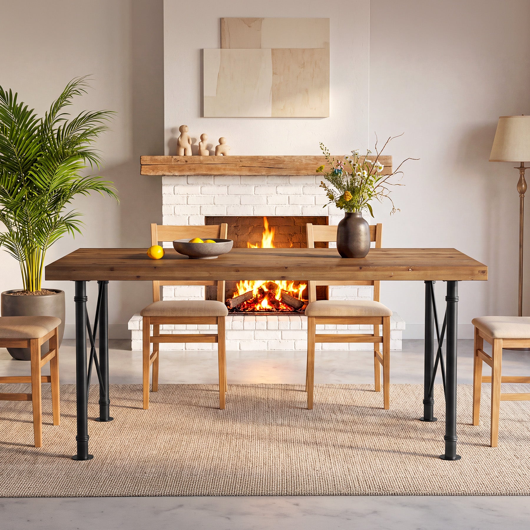 63" Rectangular Dining Table, Solid Wood Kitchen Table with Sturdy X-Shaped Legs for 4-6