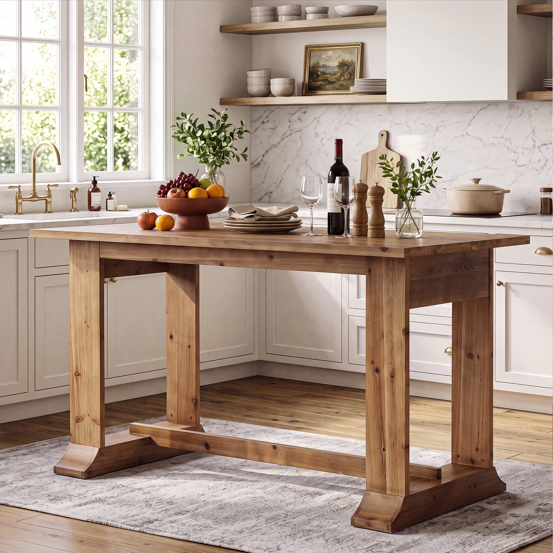 Solid Wood Bar Table, 63" Counter Height Dining Table for Kitchen, Dining Room