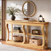 3-Tier Solid Wood Console Table, 63" Sofa Entryway Table with Storage 3