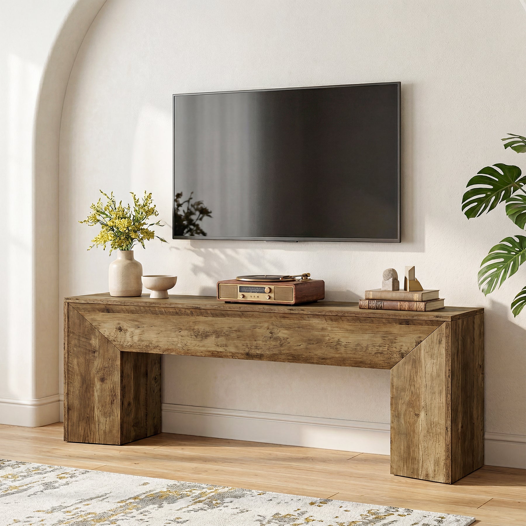 63" TV Stand with Hidden Metal Frame, Low Media Console Table for Living Room and Bedroom