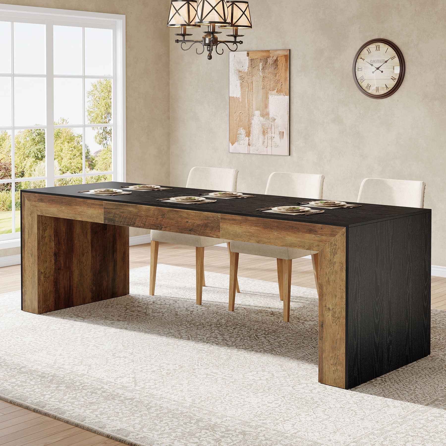 86.6" Long Dining Table, Rectangular Kitchen Table for 6-8 People