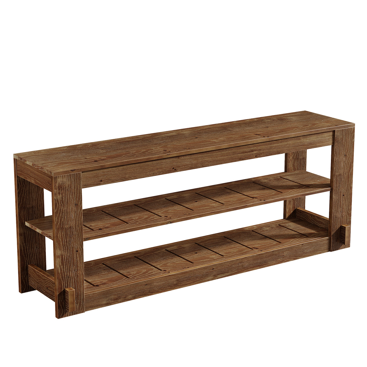 63" Solid Wood Console Table, Farmhouse Sofa Entryway Table with 3-Tier Storage Shelves
