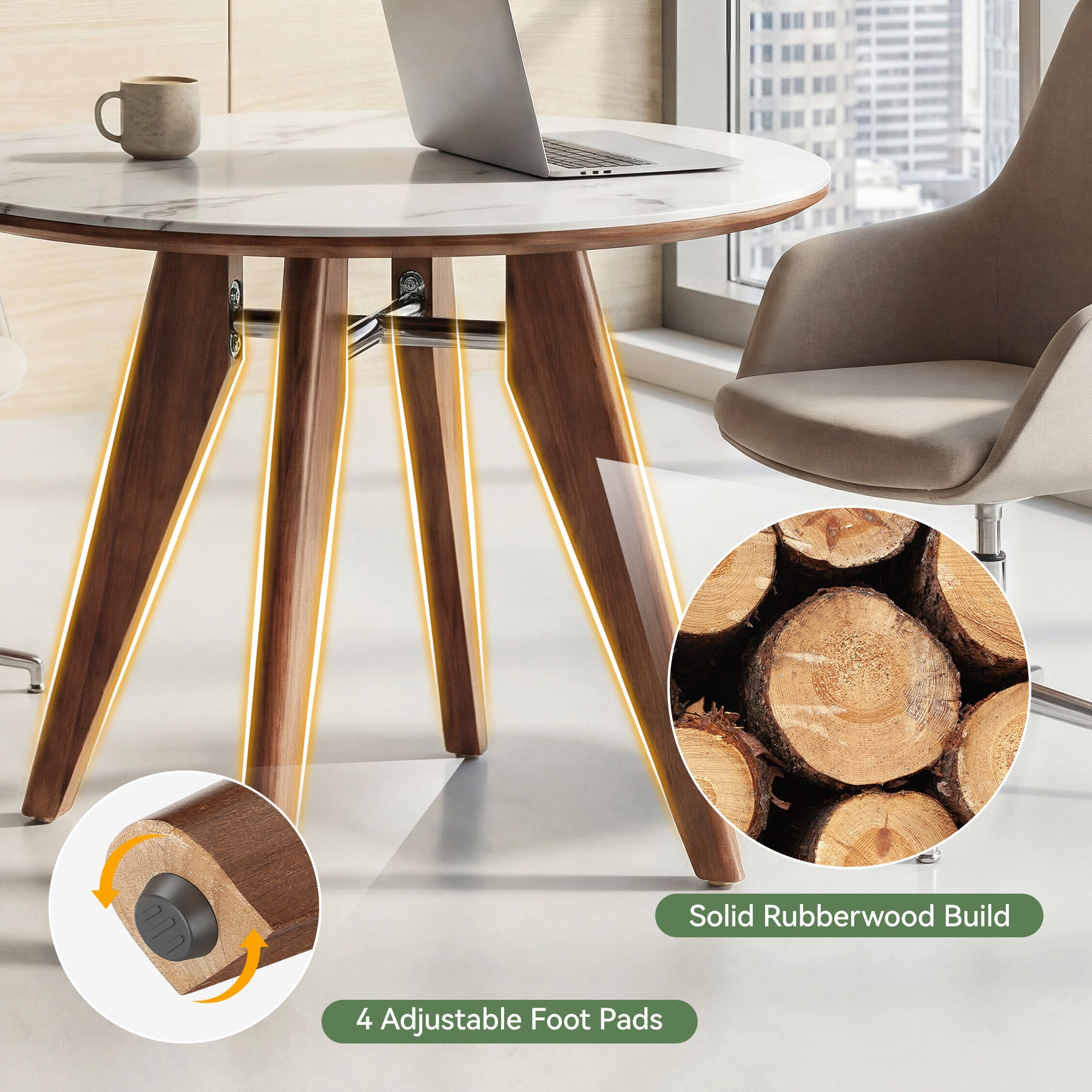 31" Conference Table, Solid Wood Meeting Room Table with Sintered Stone Tabletop
