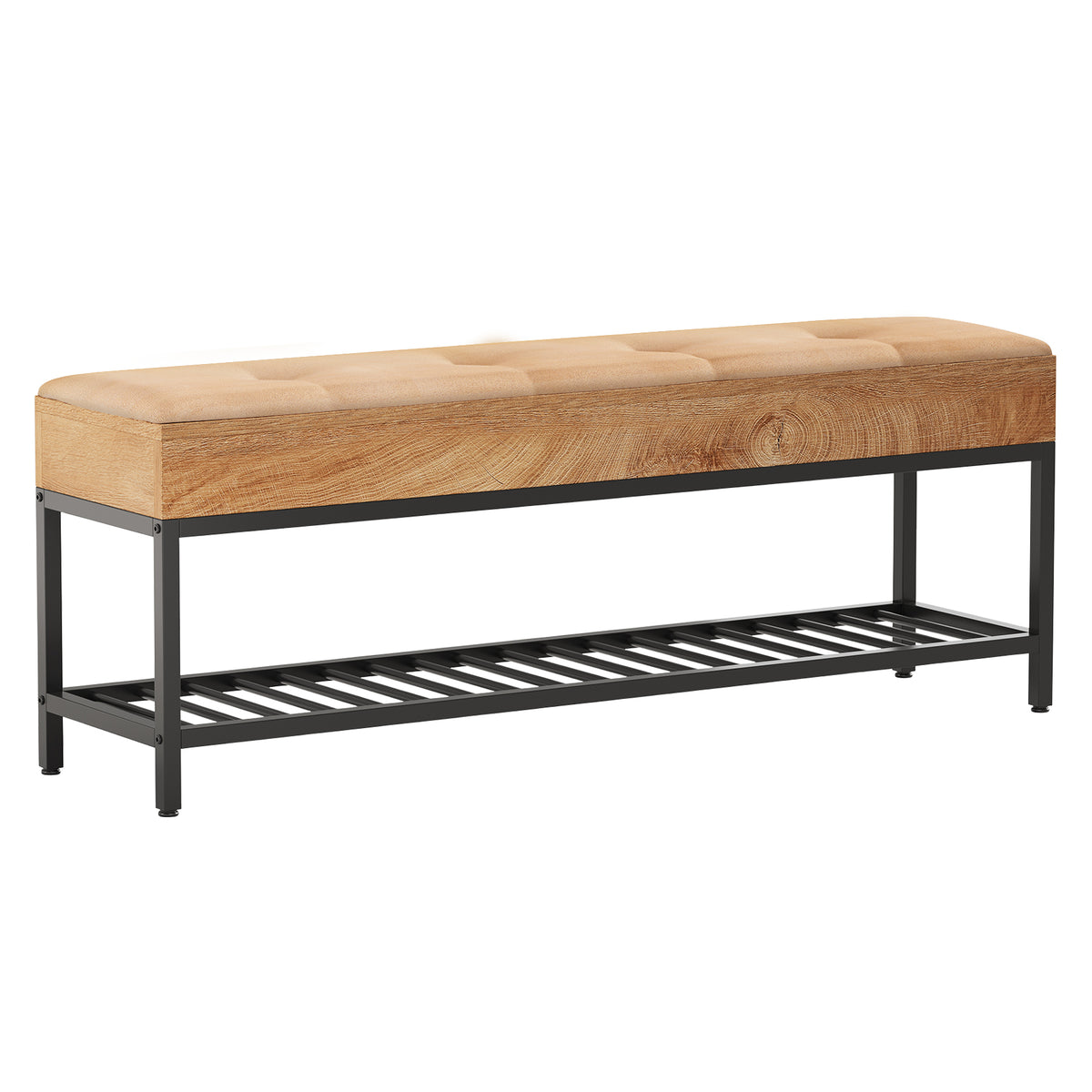55" Shoe Bench with Cushion, 2-Tier Entryway Bench with Metal Frame