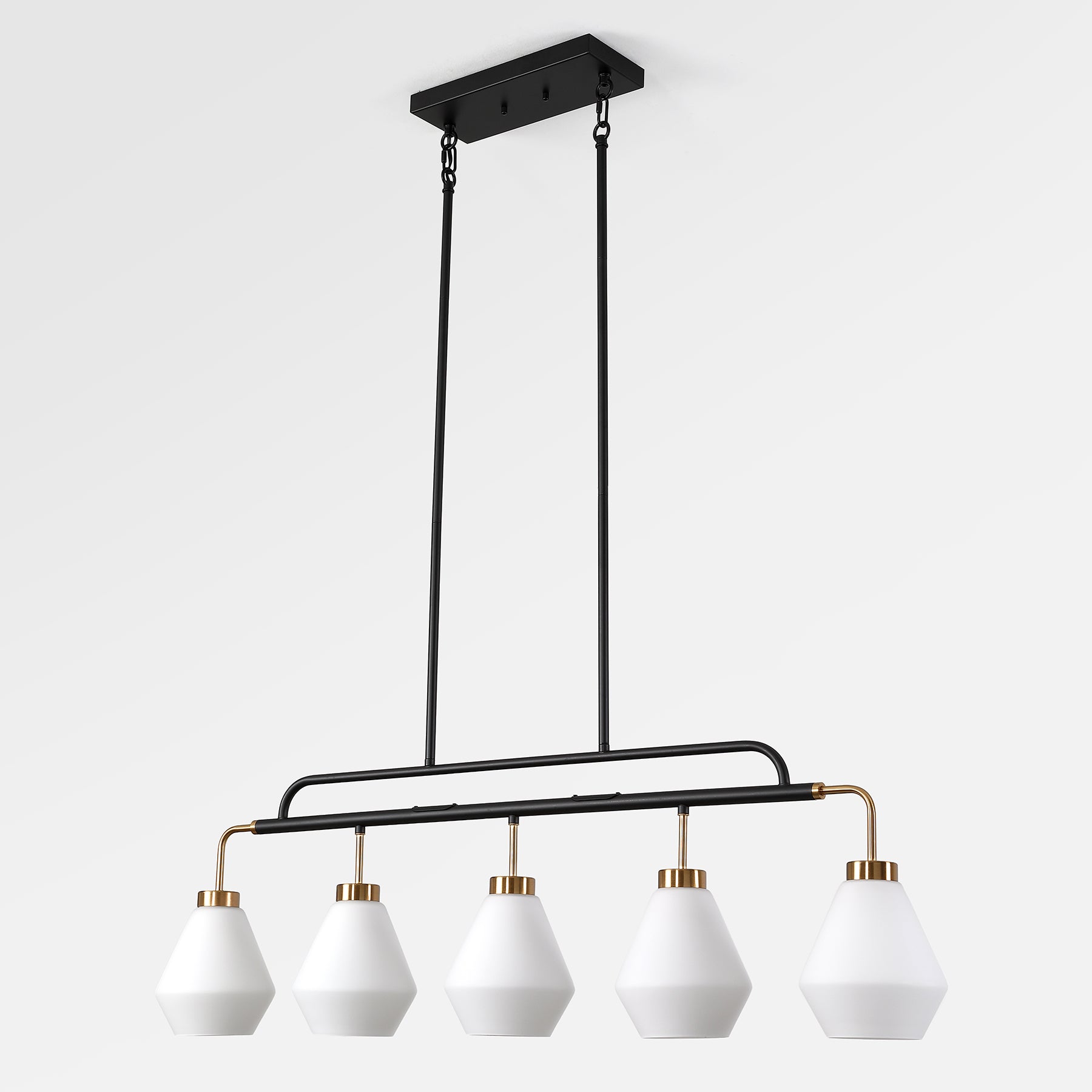5-Light Pendant Light, Adjustable-Height Kitchen Island Light with Frosted White Glass, E26 Base