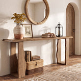 70.9" Solid Wood Console Table, Live Edge Entryway Sofa Table with Wavy Legs 3