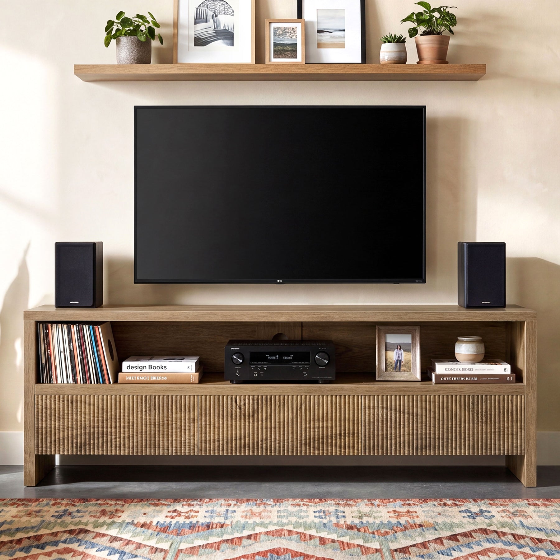 Tribesigns 63-Inch TV Stand with 3 Drawers and Open Shelves, Farmhouse Media Console for Living Room