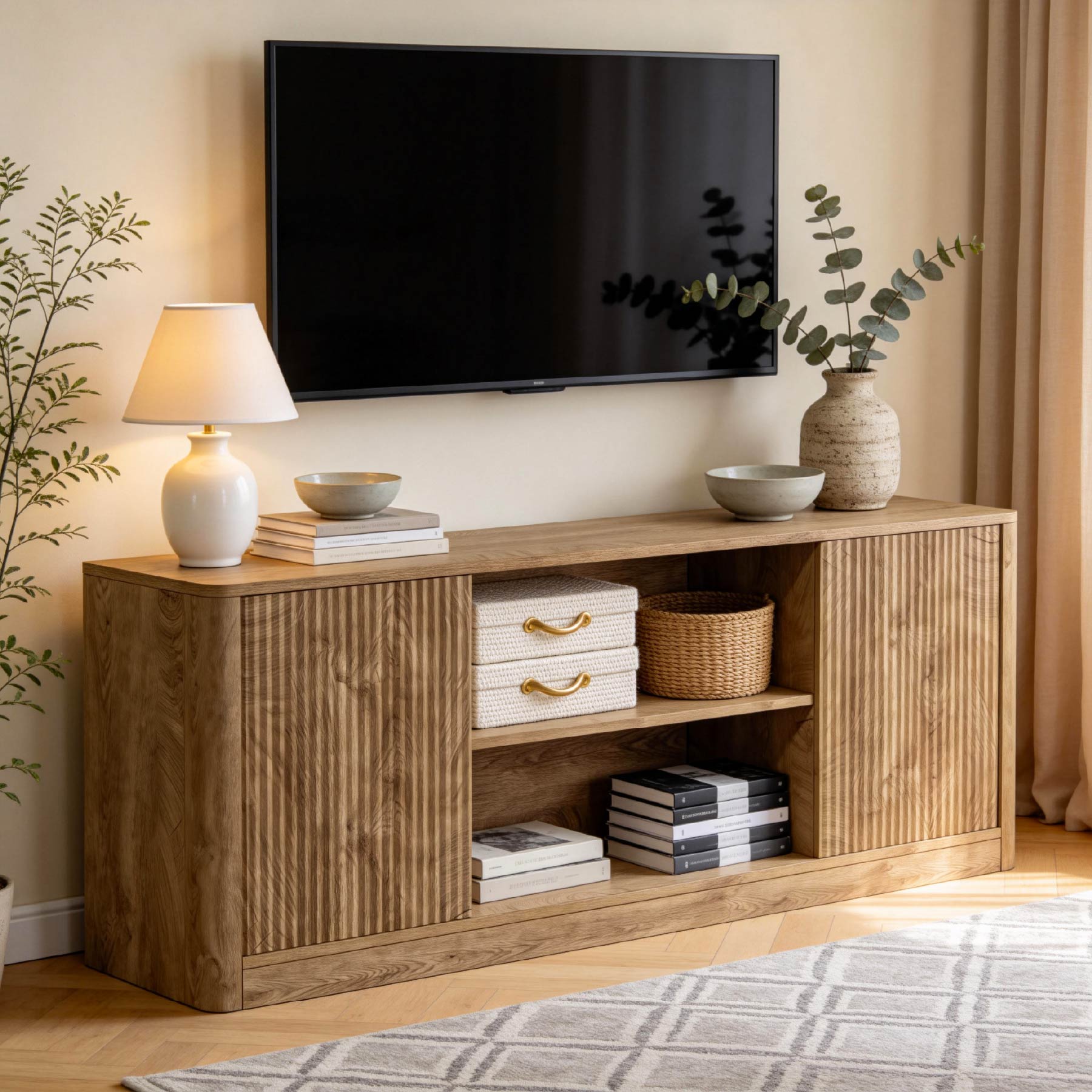 63" TV Stand, Farmhouse Entertainment Center with Storage for TVs Up to 75"