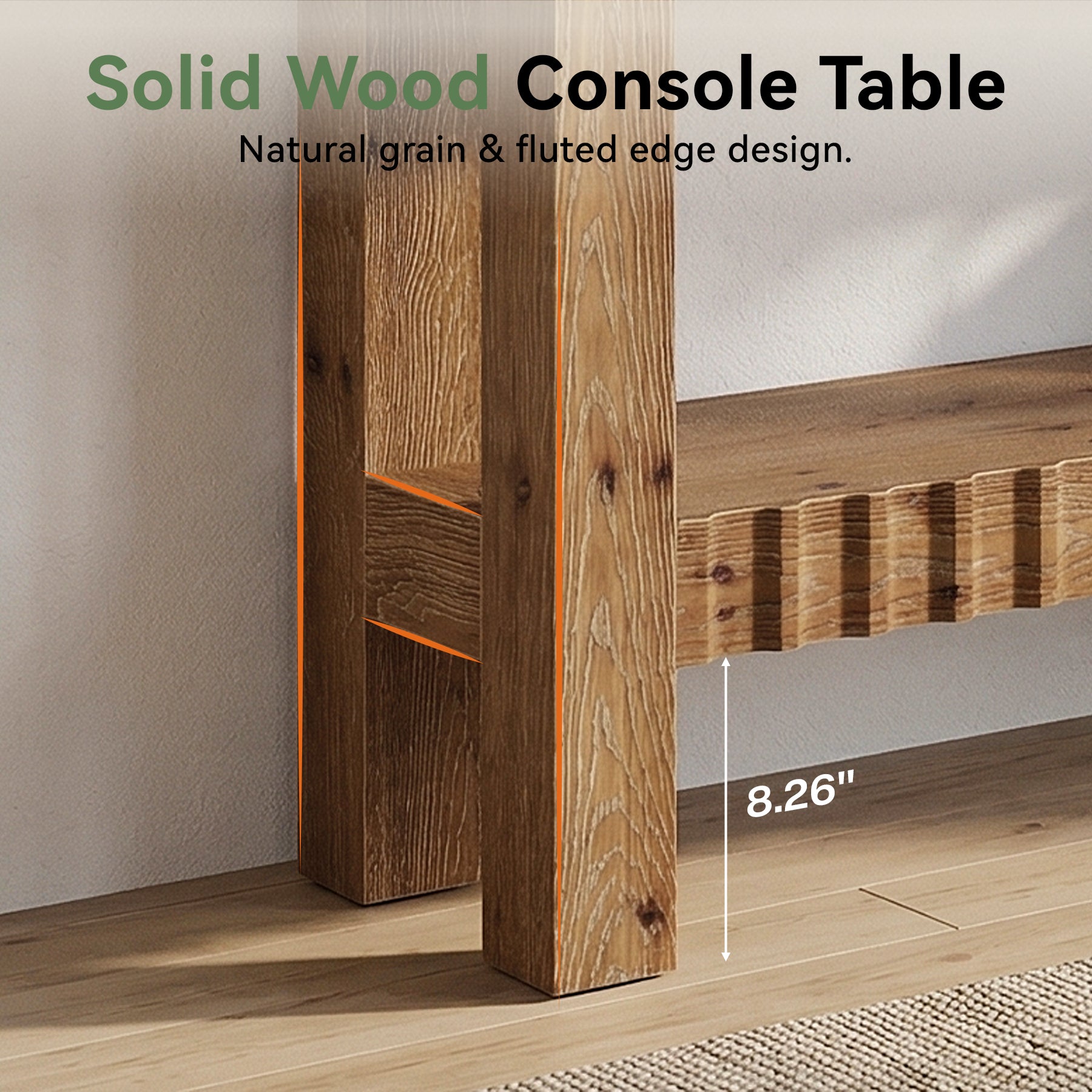 63" Solid Wood Console Table with Storage, Farmhouse Narrow Sofa & Entryway Table with 2-Tier Shelf