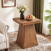 19.69" Square Solid Wood End Table, Accent Side Table with Pedestal Base for Living Room 3