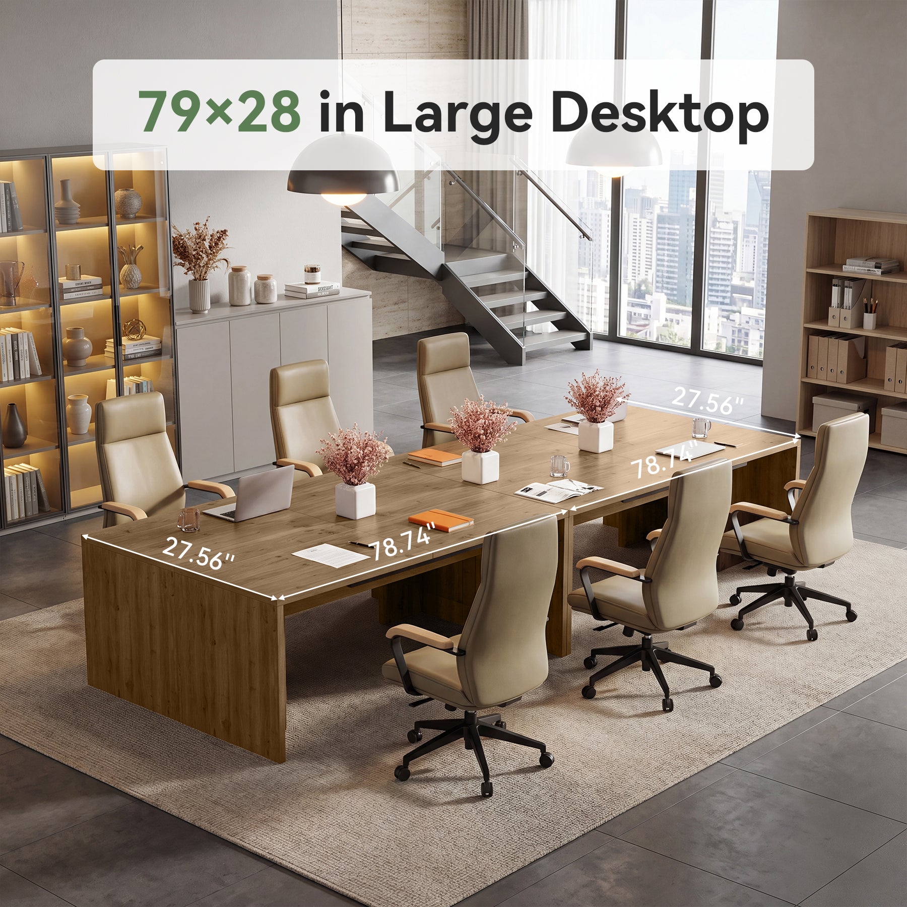 78" Solid Wood Computer Desk for 2 People, Double Desk with Large Tabletop for Home Office