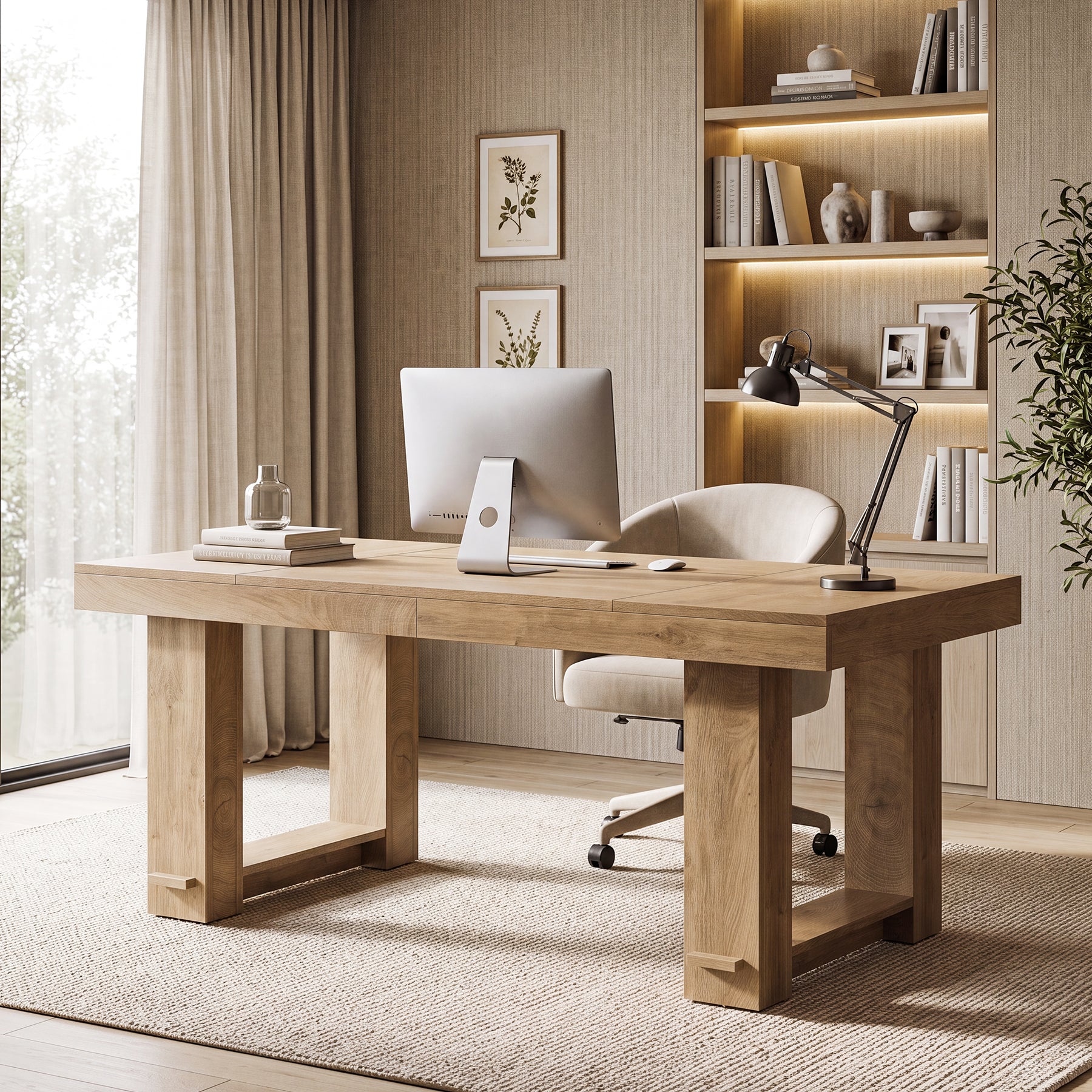 63" Rectangular Executive Desk, Office Desk Computer Writing Table with Large Tabletop
