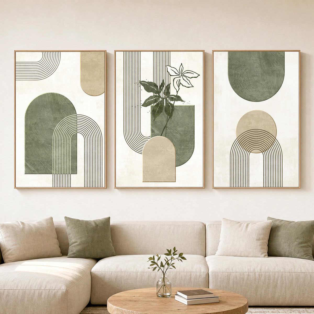 Geometric Modern Abstract Canvas Wall Art, Farmhouse Botanical Leaf Picture Hanging Artwork for Bedroom Bathroom Office Decor
