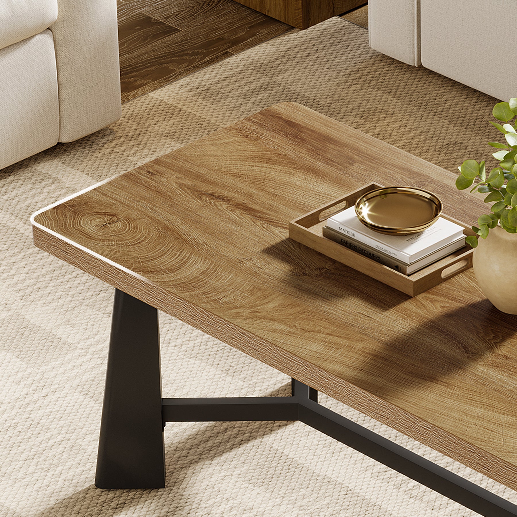 47.24" Rectangular Coffee Table, Farmhouse Industrial Center Table For Living Room