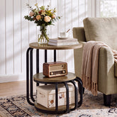 19.69" Round End Table, Industrial Side Table with 3-Tier Storage Shelves & Metal Frame 3