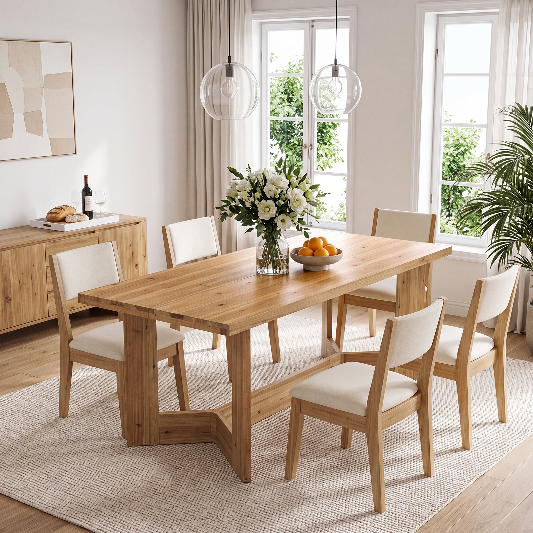 63"  Solid Wood Dining Table for 6 People, Rectangle Kitchen Dinner Table for Dining Room