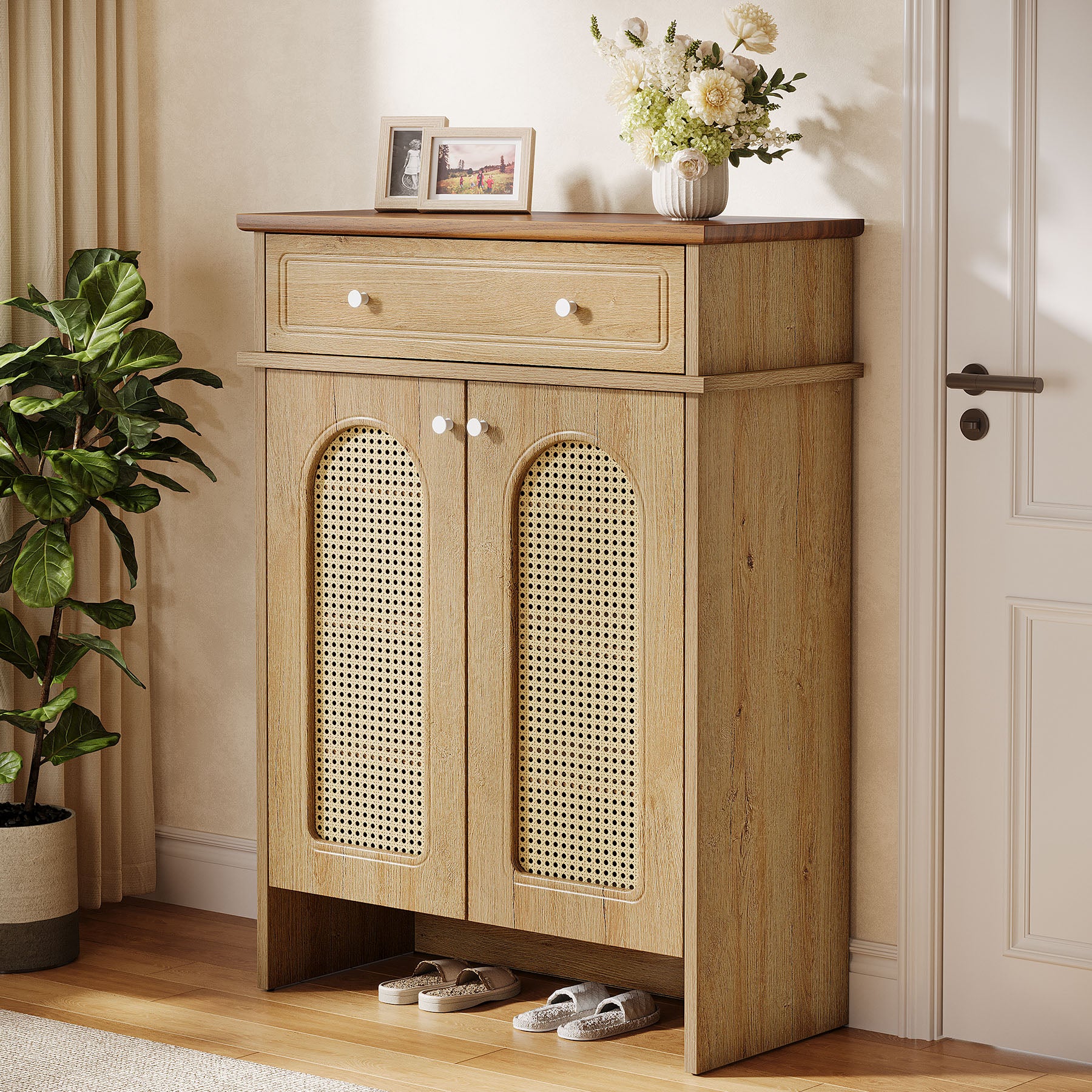 43" Shoe Cabinet with Doors, 6-Tier Shoe Rack Storage Cabinet with Drawer