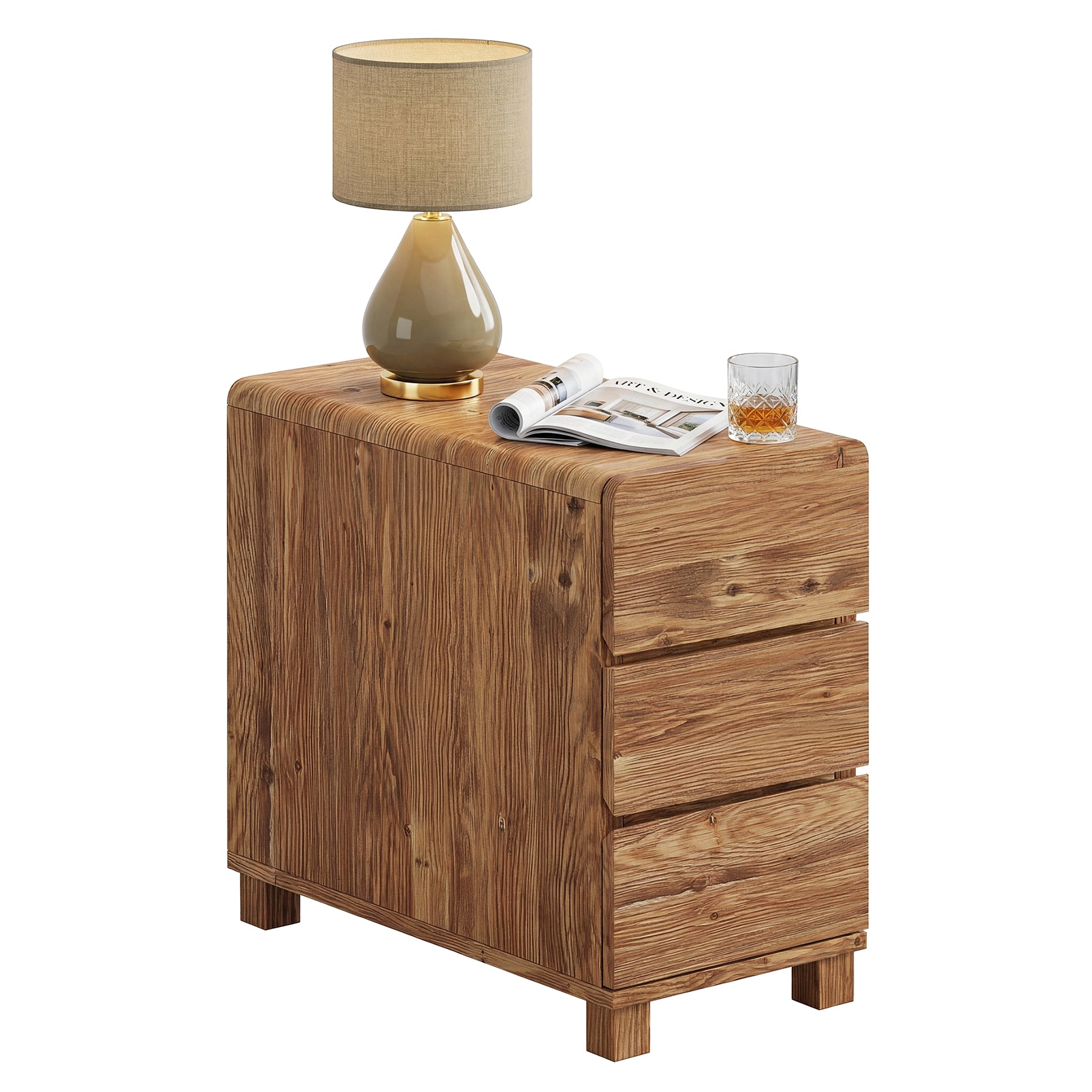 Tribesigns 3-Drawer Nightstand, Solid Wood Bedside Table for Bedroom