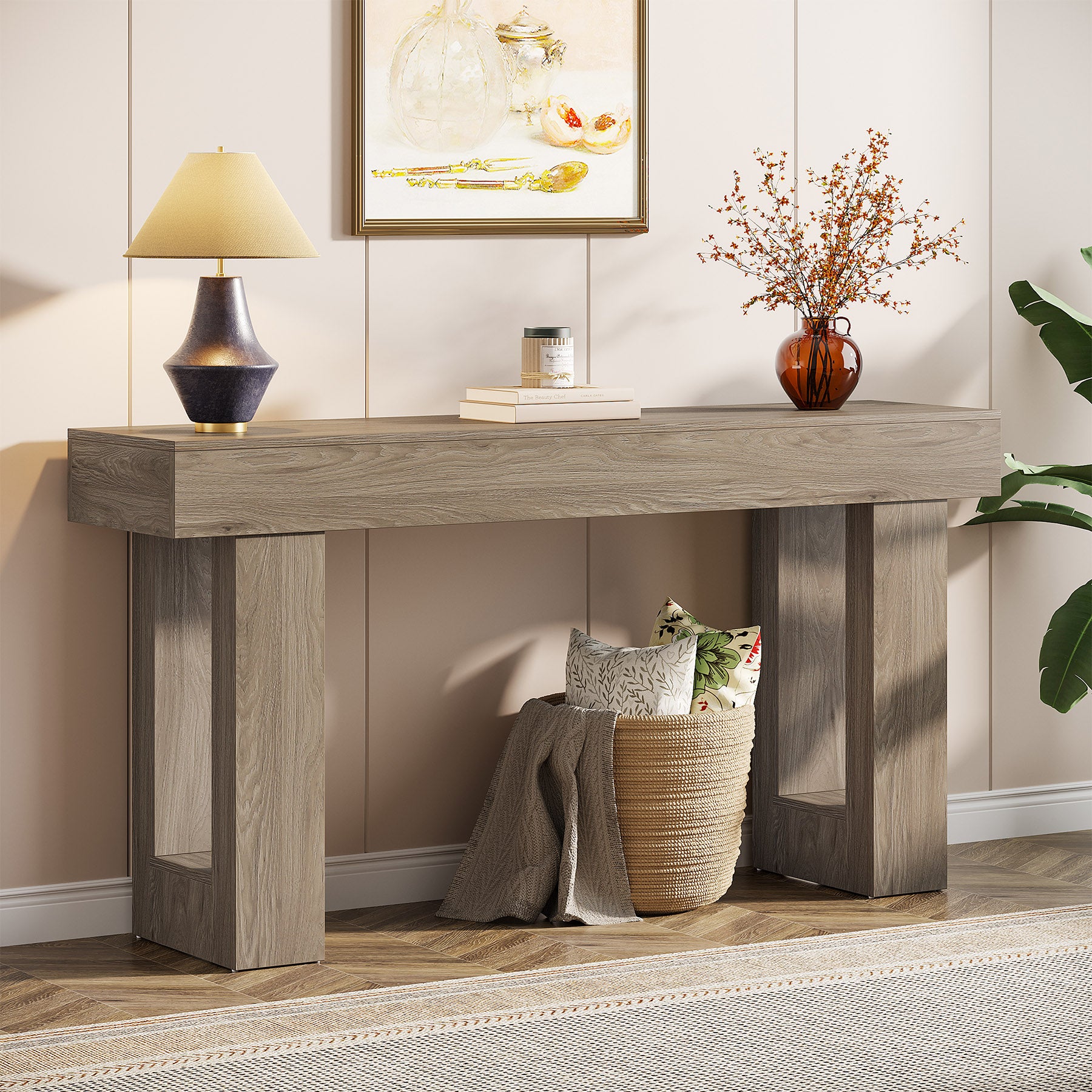 Wooden Sofa Table, 63-Inch Console Table  For Entryway
