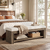Solid Wood End of Bed Bench, 55.12" Upholstered Bed Bench with Storage for Bedroom 3