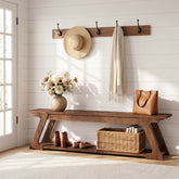 59" Solid Wood Entryway Bench, End of Bed Bench with Trapezoidal-Shaped Leg 3
