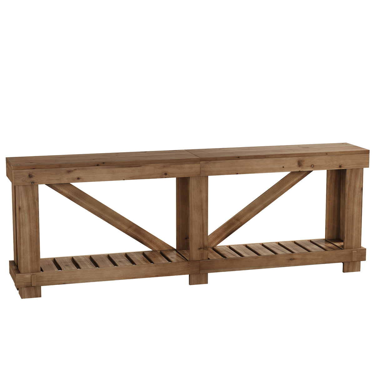 79" Solid Wood Console Table, Narrow Sofa Table with Open Slatted Shelf for Entryway