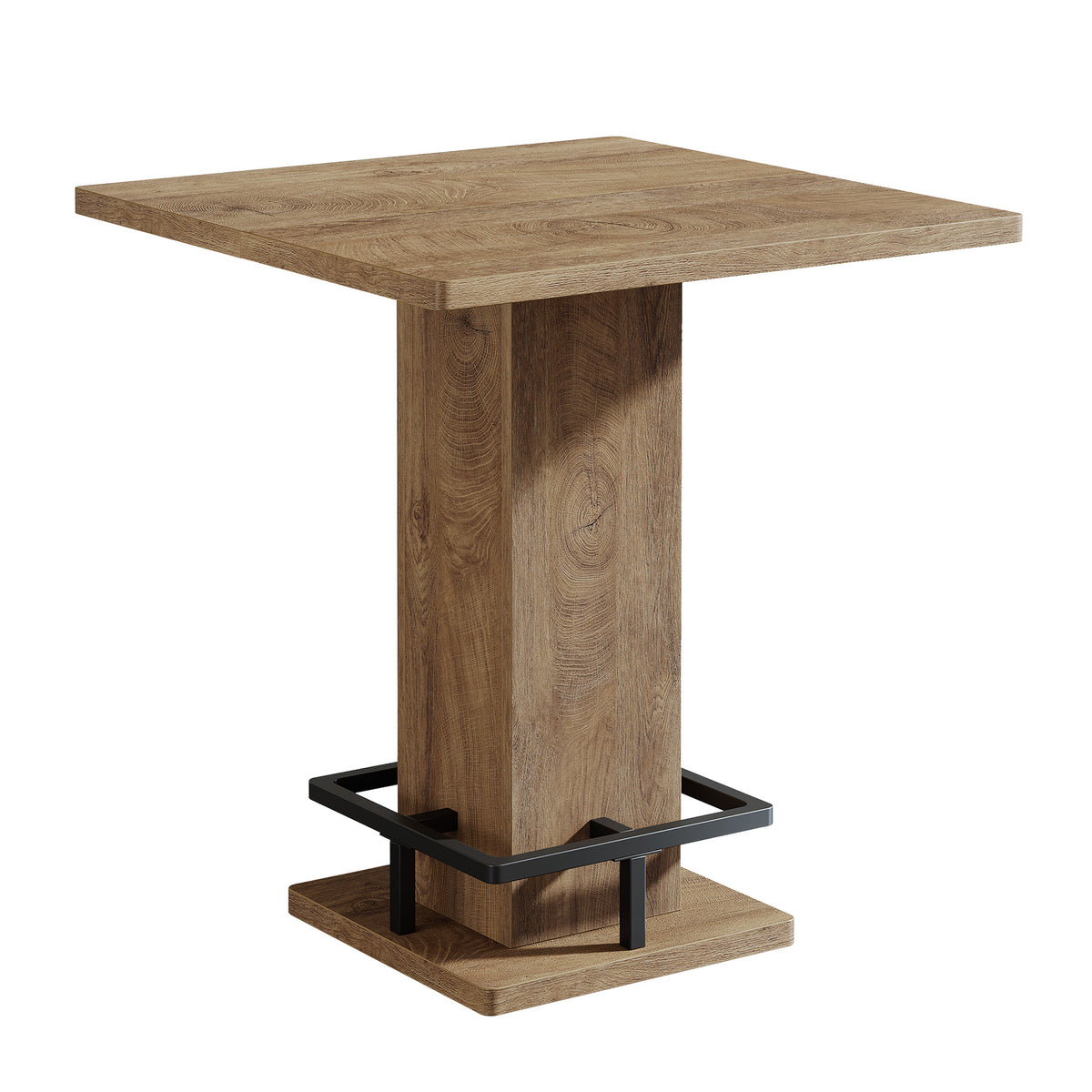 31.5" Square Bar Table, Pedestal Base & Built-in Footrest, Pub Table Home Bar Kitchen