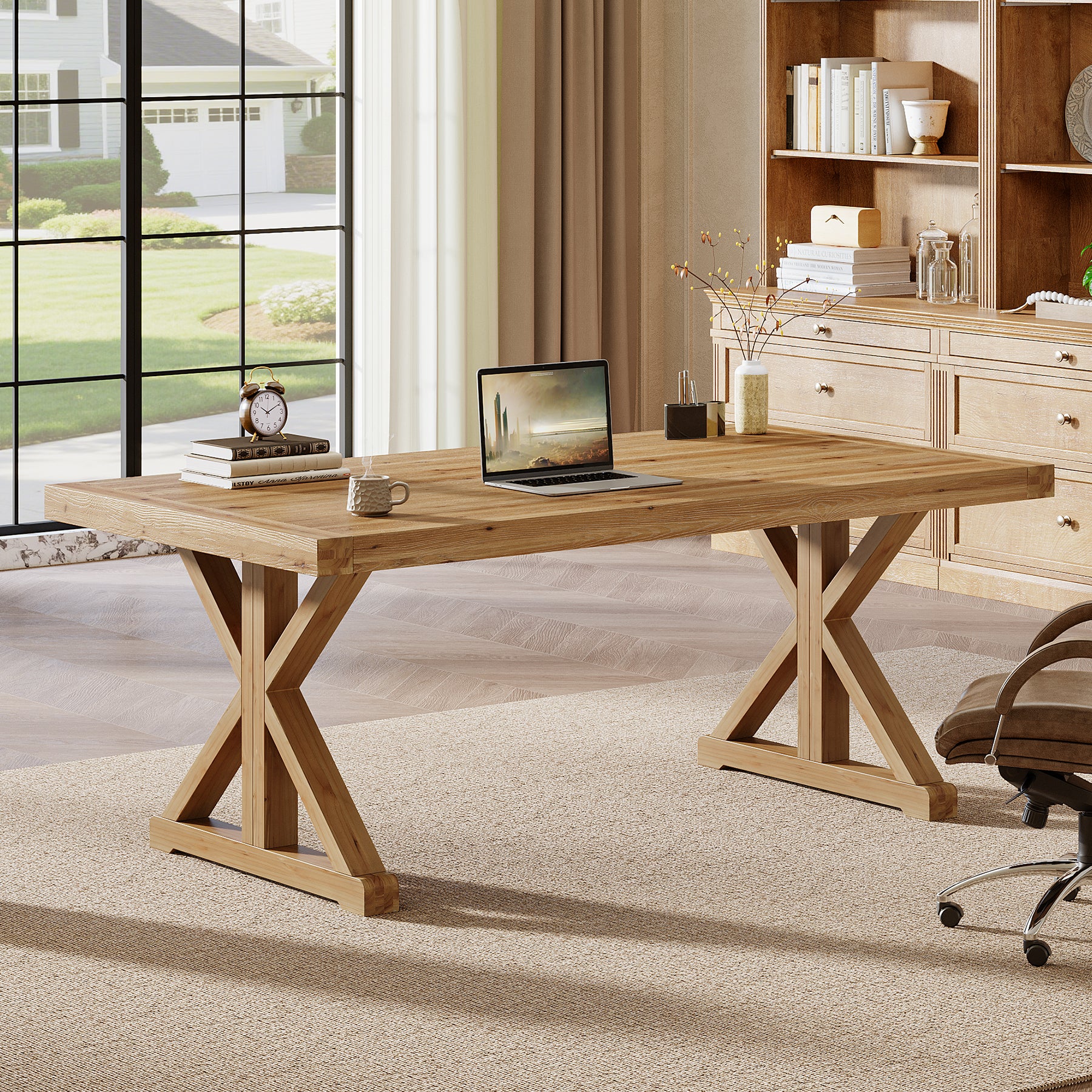 63" Rustic Computer Desk, Solid Wood Executive Desk for Office