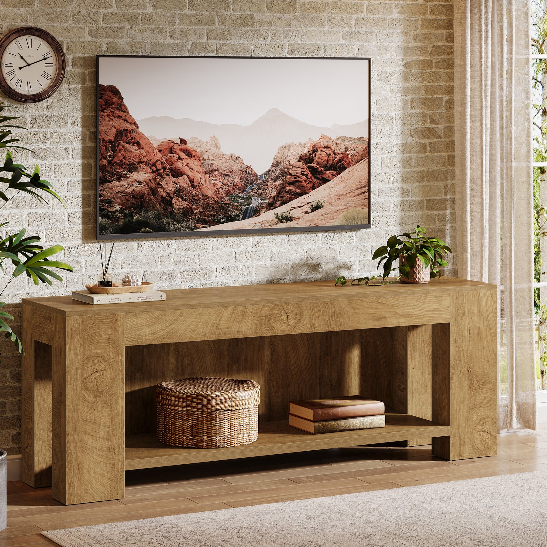 63" TV Stand, Entertainment Center with Open Shelves for Up to 75" TVs