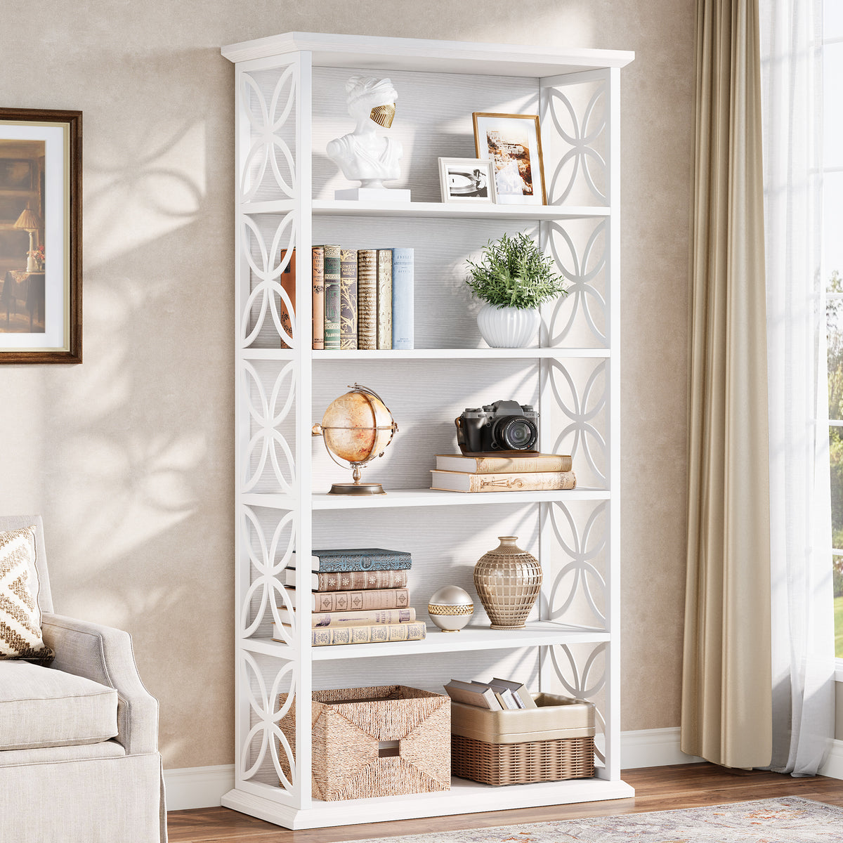 6-Tier Bookshelf, 71" Industrial Bookcase Displaying Rack with Metal Frame