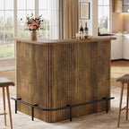 L-Shaped Home Bar Unit, 4-Tier Fluted Bar Table with Storage Shelves
