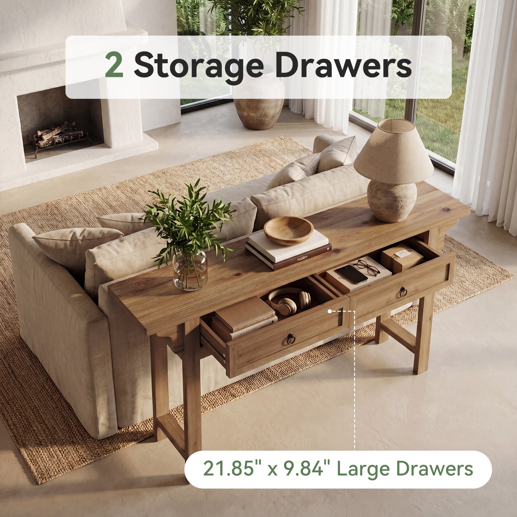 63" Solid Wood Console Table, Farmhouse Sofa Table Entryway Table with 2 Storage Drawers