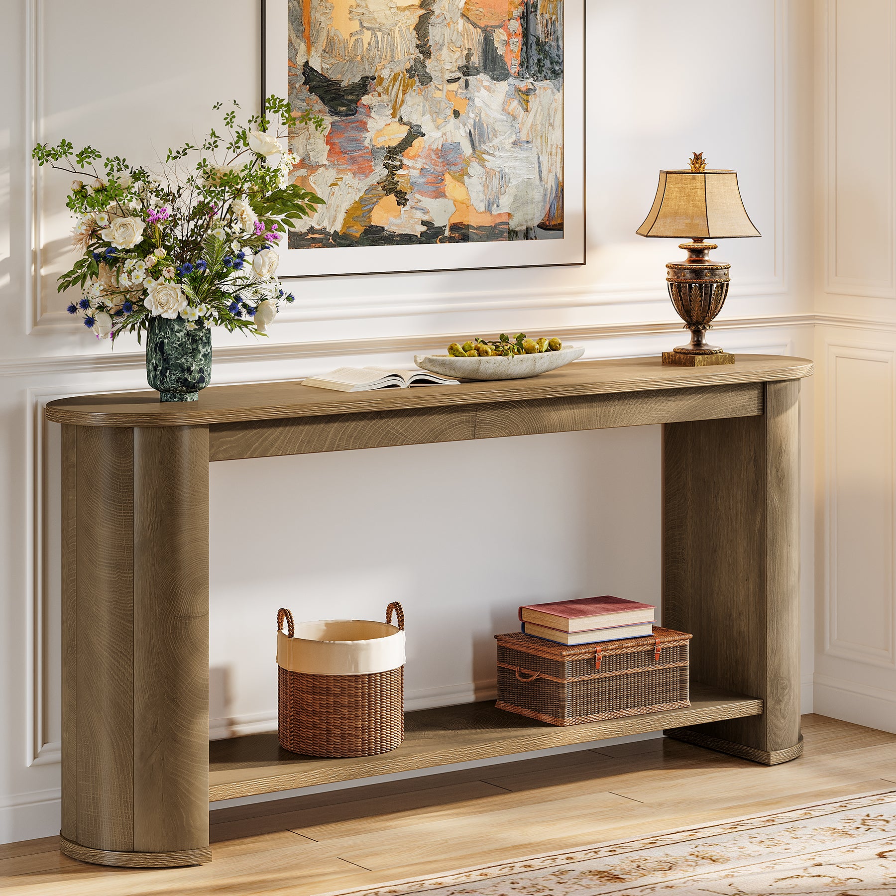 63" Entryway Console Table with Storage Shelf, Farmhouse Sofa Table for Living Room, Foyer, Hallway