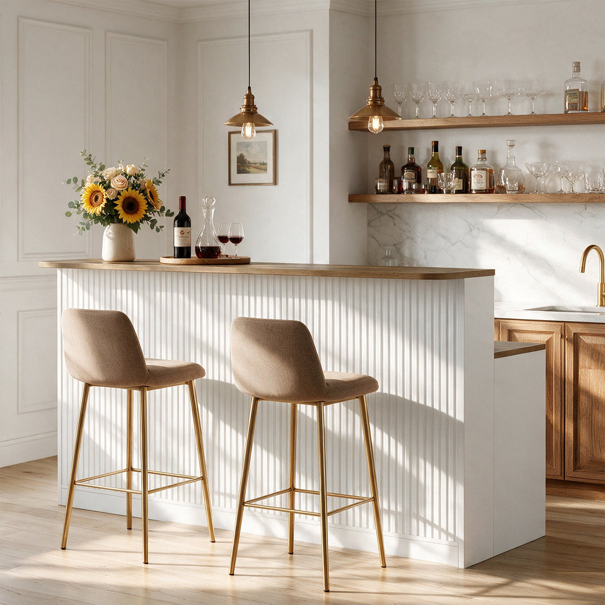 4-Tier Bar Table with Storage, Rectangular Pub Table with 4 Open Cubbies &  2-Tier Worktop