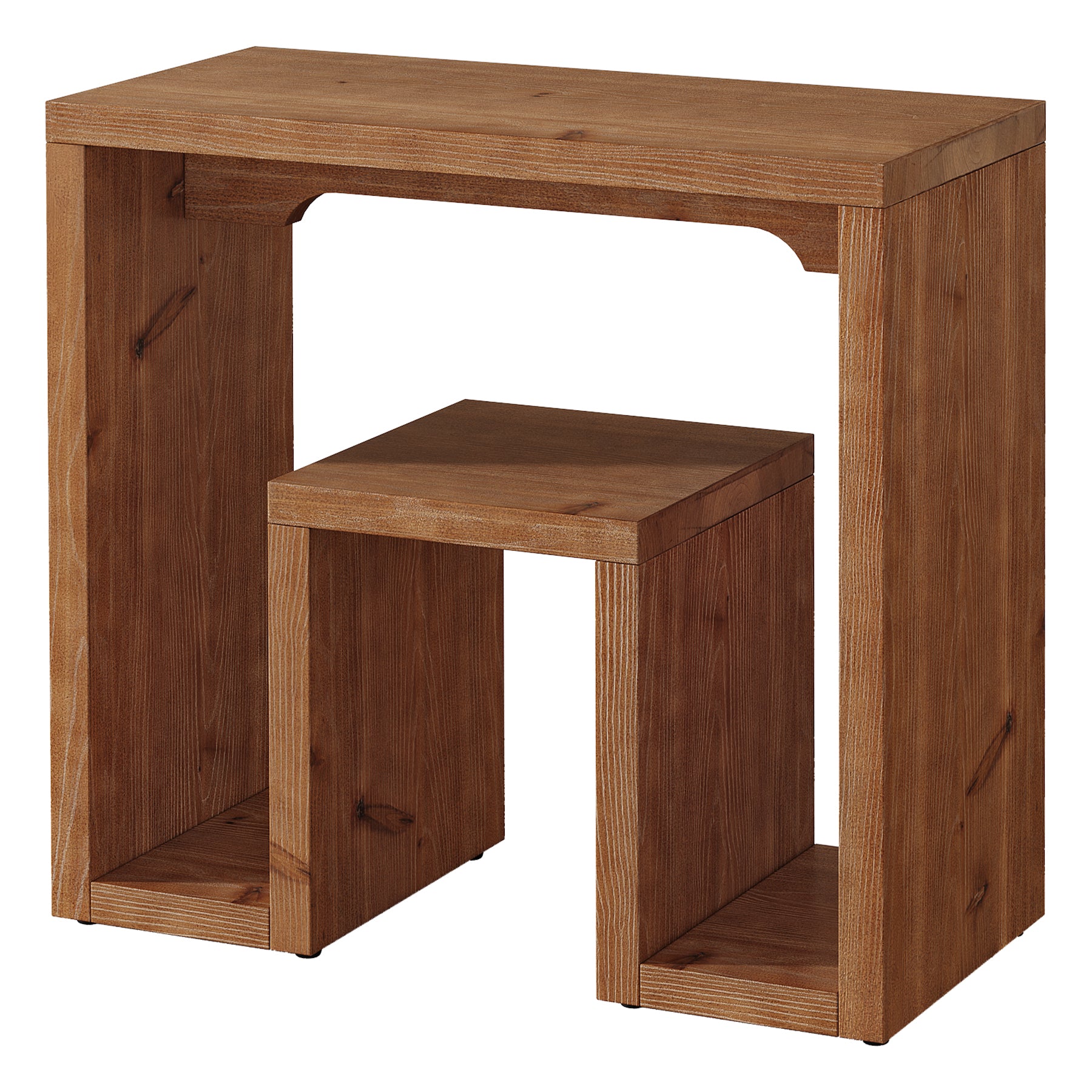 Solid Fir Wood End Table, U-Shaped Farmhouse Side Table Accent Table for Living Room