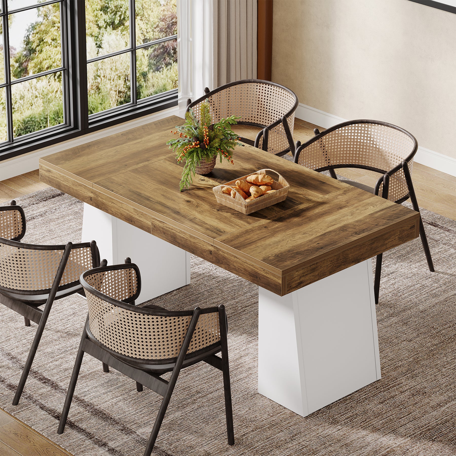 55" Dining Table for 4-6, Rectangular Kitchen Dinner Tables with Sturdy Legs