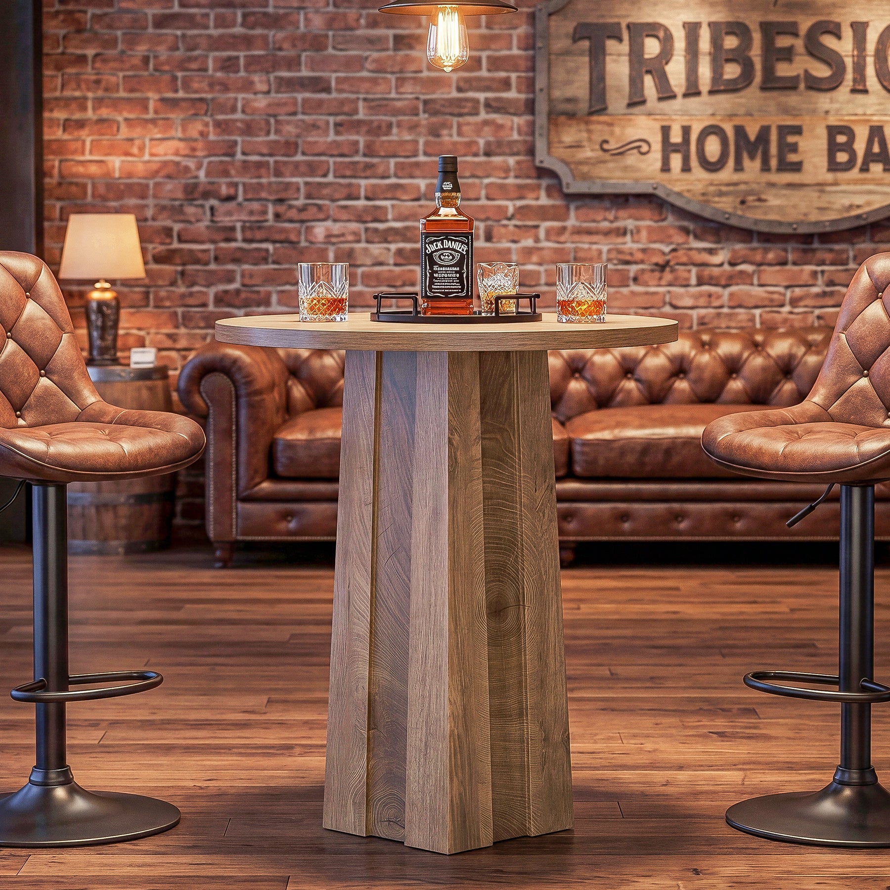 Round Bar Table, 31.5" Bistro Pub Table with Fluted Pedestal Base for Small Spaces