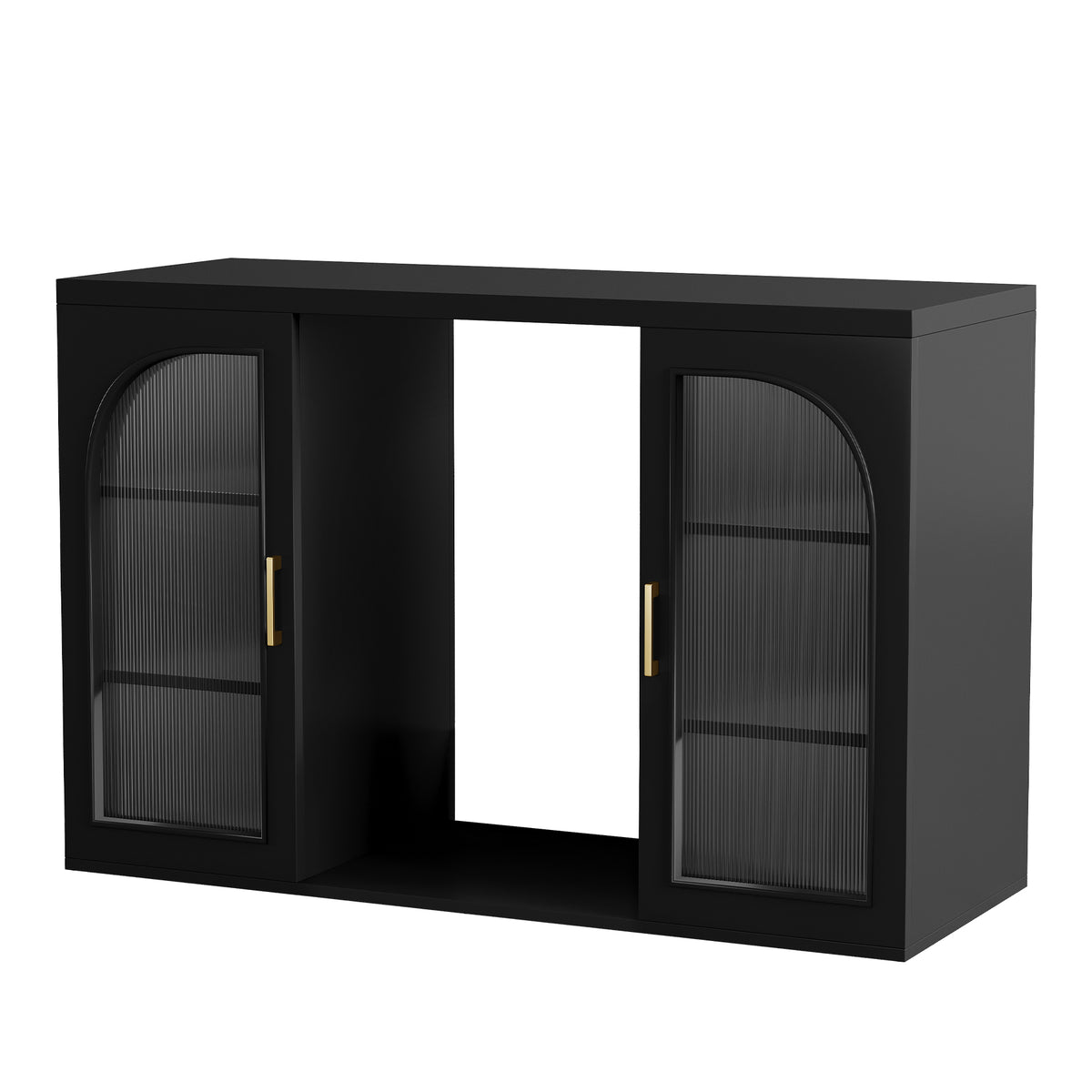53" Coffee Bar Cabinet with Mini Fridge Space & LED Lights, Fluted Acrylic Door