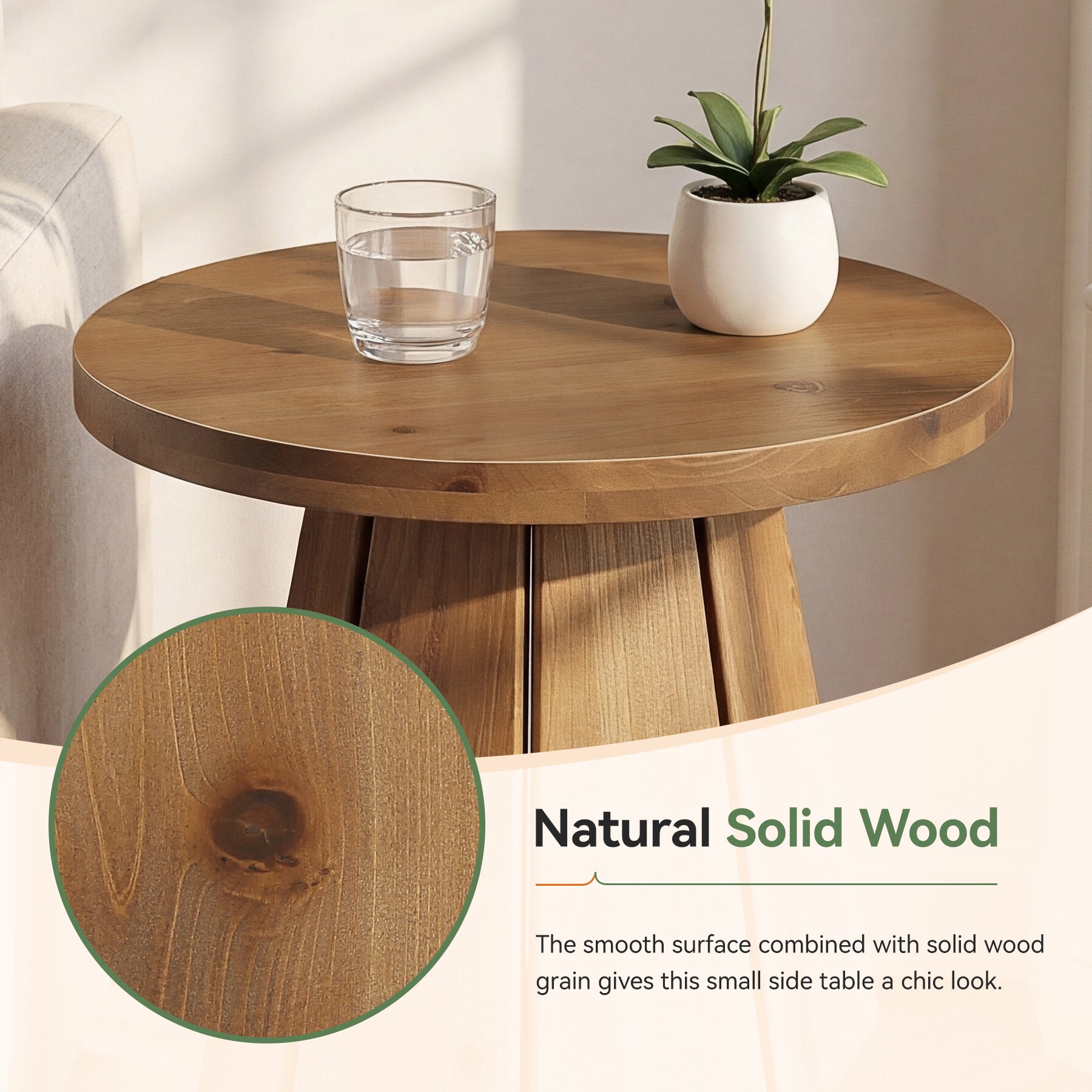 Tribesigns 19.69" Small Round End Table, Mid Century Accent Table for Living Room
