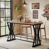 63" Bar Table with X-Frame Metal Legs, Industrial Counter-Height Pub Table for 4-6 3