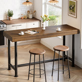 63" Solid Wood Bar Table, Rectangular Counter Height Pub Table with Metal Legs 3