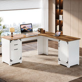 L-Shaped Executive Desk, 59" Computer Desk with Drawers & Power Outlets 3