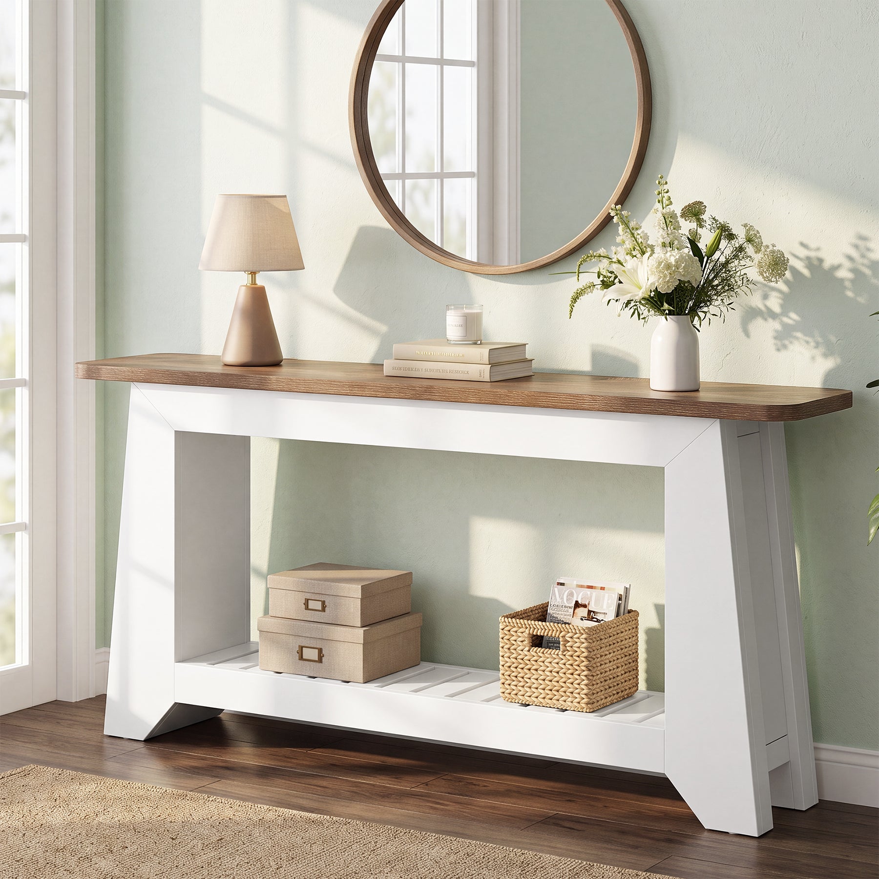 Tribesigns 63-Inch Console Table with Open Slatted Shelf, Modern Rustic Entryway Table for Hallway