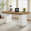 55" Executive Office Desk with Double Trapezoid Base, Modern Wooden Computer Desk for Home Office#Color_Brown & White